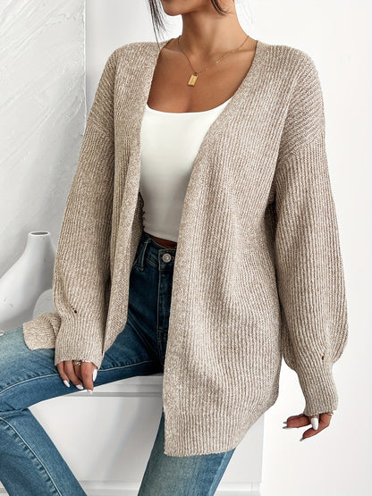 Suéter Cardigan Cómodo Amarillo Claro para Mujeres con Manga Globo y Estilo Oversized de Tejido