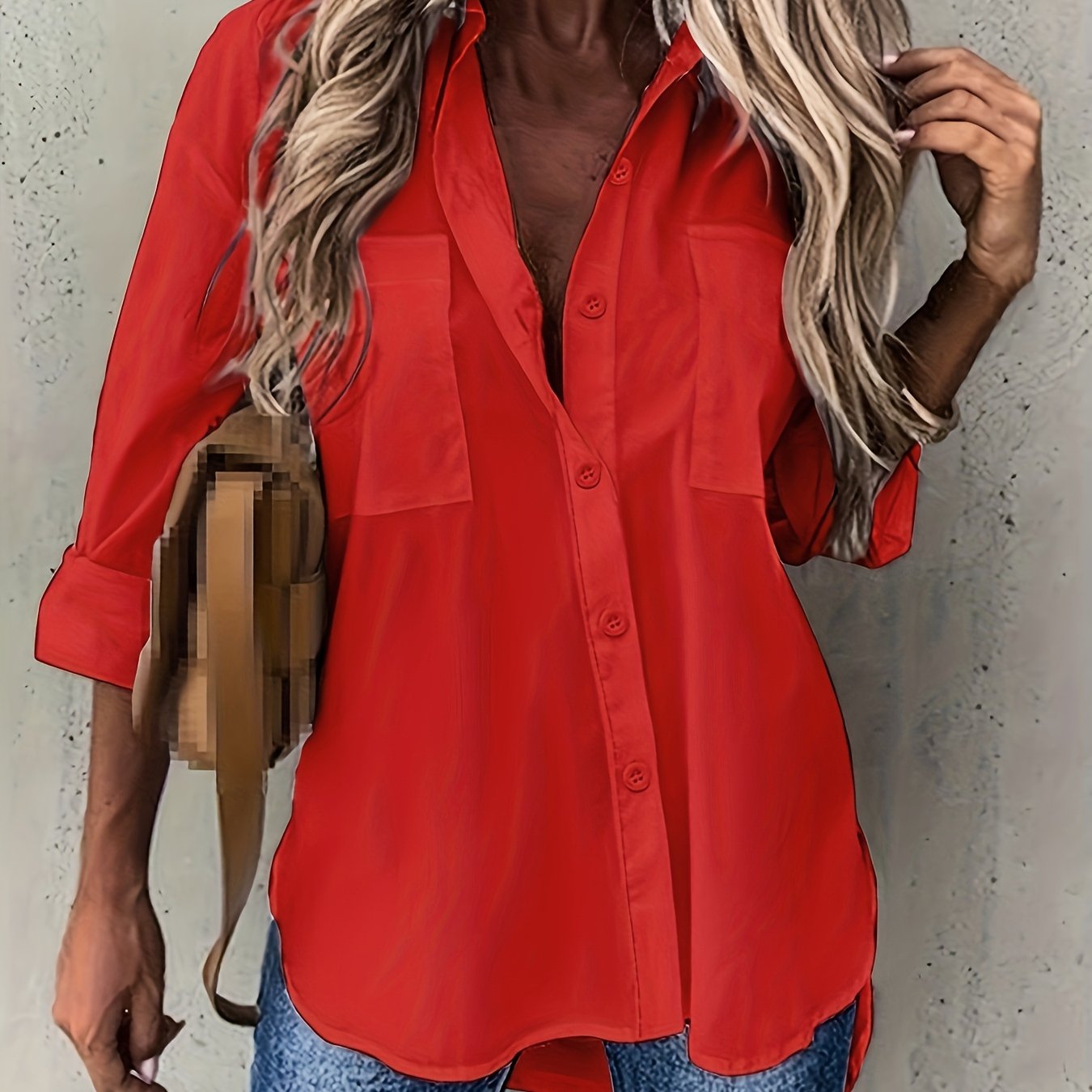 Camisa de Manga Larga de Color Sólido para Mujeres