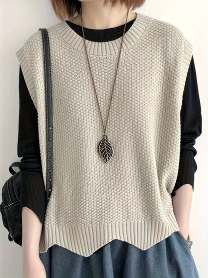 Chaleco de Suéter de Punto Grueso Cómodo para Mujeres con Cuello Redondo Sin Mangas Estilo Relajado y Oversized