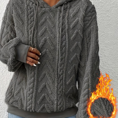 Sudadera de Forro Polar de Punto Trenzado Cómoda para Mujeres con Capucha Ajustable, Manga Larga, Estilo Oversized y Acogedor
