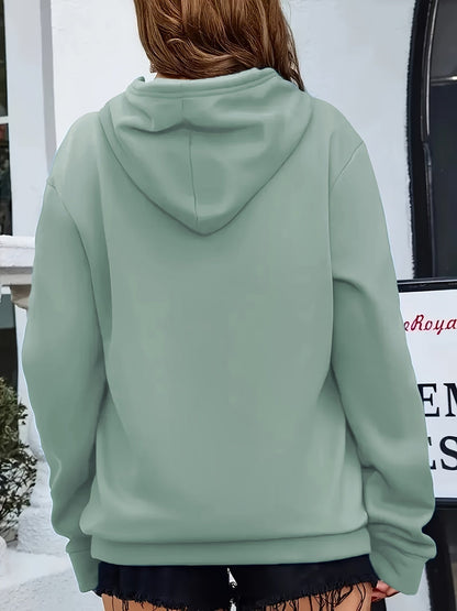 Sudadera de Forro Polar Cómoda para Mujeres con Capucha Ajustable, Manga Larga, Bolsillo Canguro, Estilo Oversized