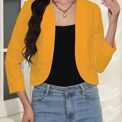 Chaqueta Cortada Abierta para Mujeres con Manga de Codo y Puño Acanalado - Estilo Relajado para Capas