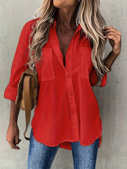 Camisa de Manga Larga de Color Sólido para Mujeres