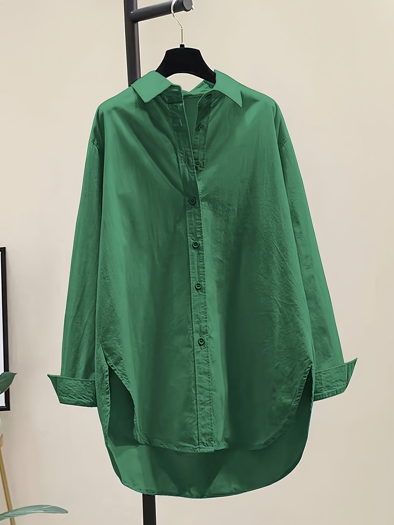 Blusa de Algodón Sin Esfuerzo para Mujeres con Cuello de Punto, Manga Larga, Estilo Oversized y Bajo Irregular