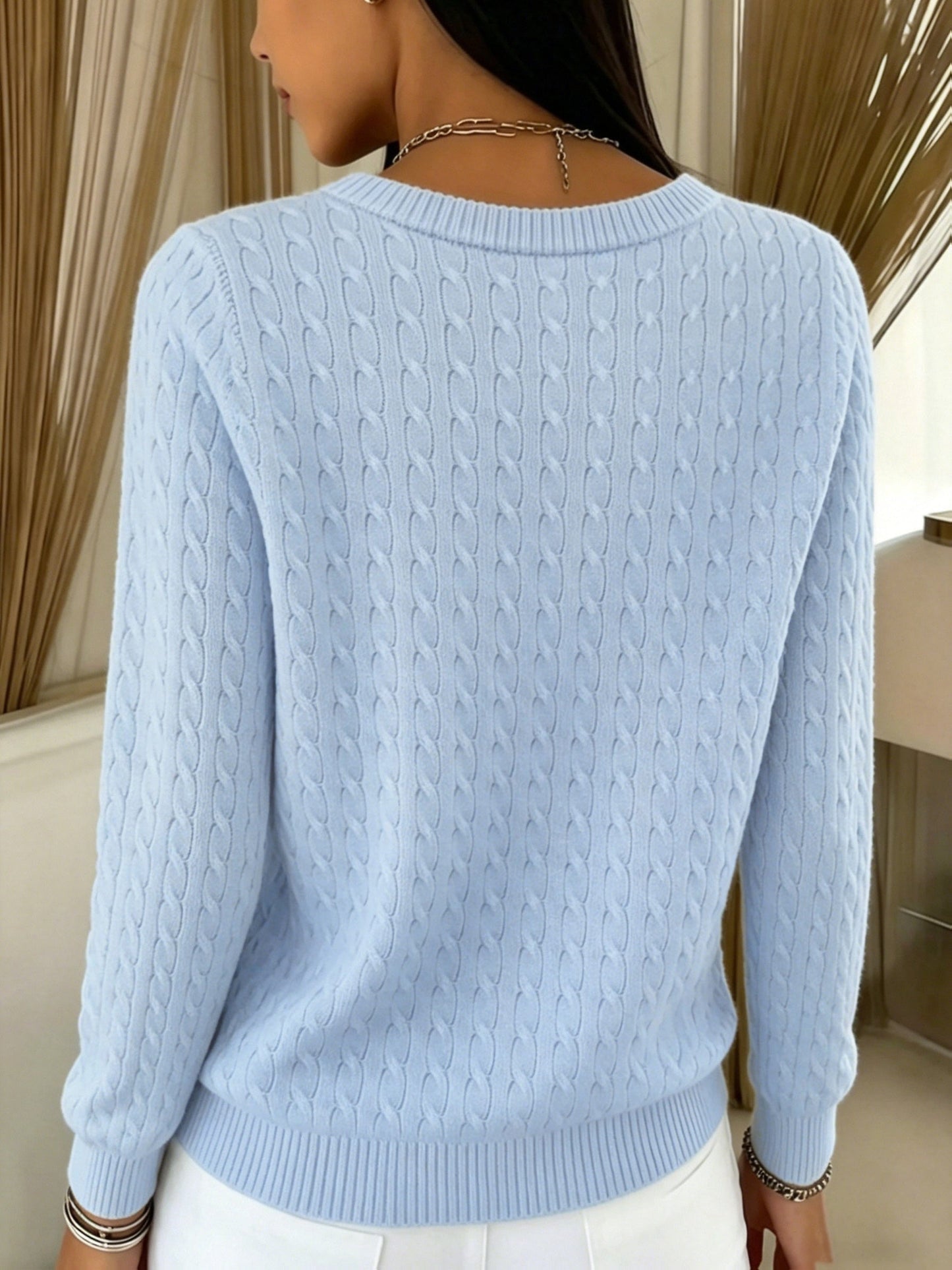 Suéter de Cárdigan de Punto Trenzado Cómodo para Mujeres con Cuello Redondo, Manga Larga y Estilo Casual Relajado