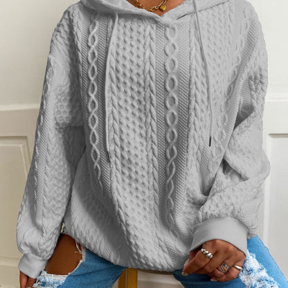 Sudadera de Punto Trenzado Cómoda para Mujeres con Capucha Ajustable de Cordón, Manga Larga, Estilo Relajado y Oversized