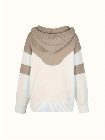 Suéter Colorblock Cómodo para Mujeres con Cuello Cowl de Manga Larga, Estilo Relajado y Oversized