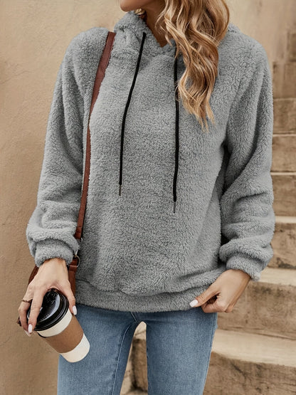 Sudadera cómoda de forro polar Sherpa para mujeres con capucha ajustable, de manga larga, estilo relajado y oversize