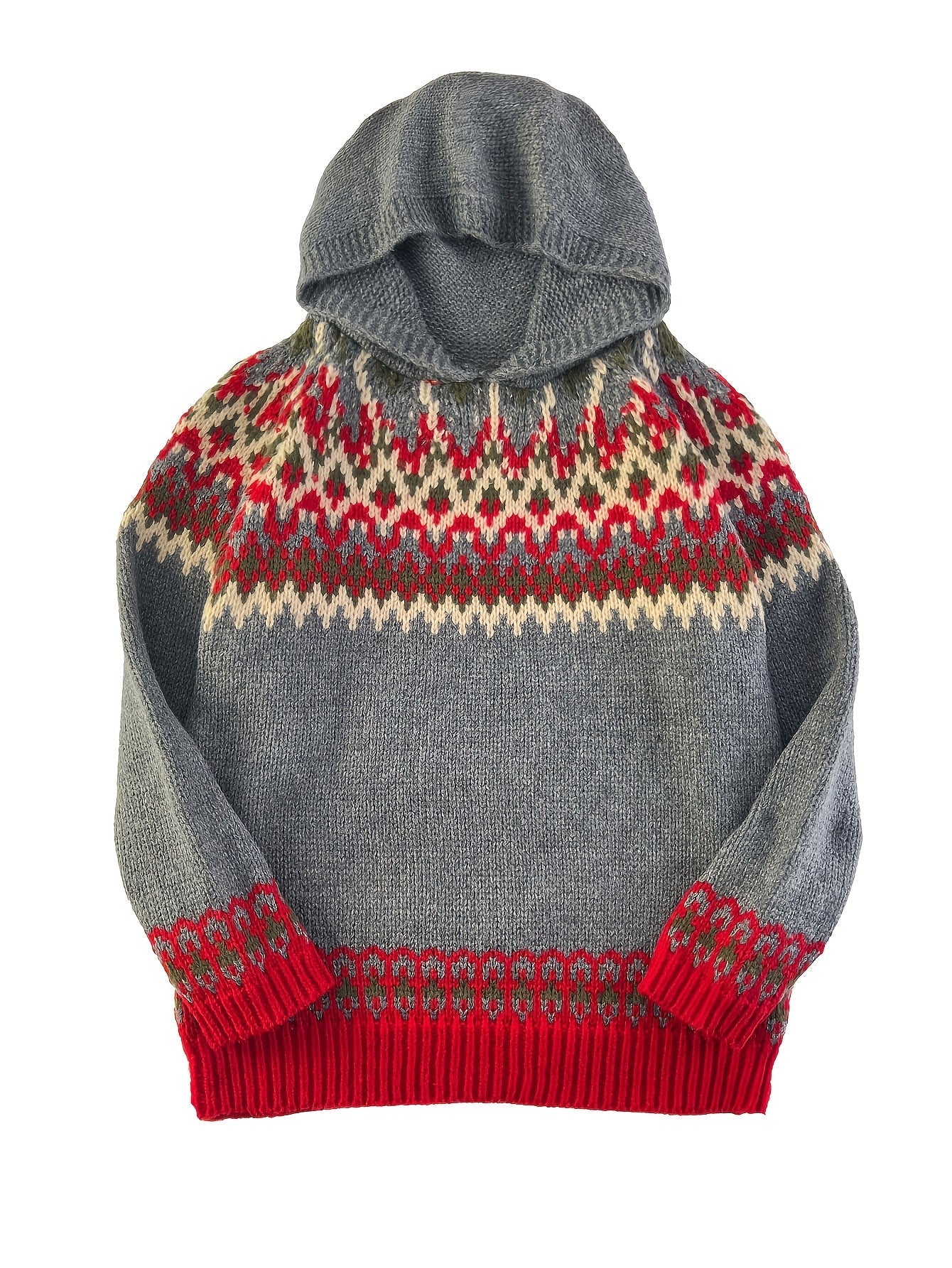 Suéter Cómodo Fair Isle para Mujeres con Capucha y Manga Larga Relajada de Estilo Oversized
