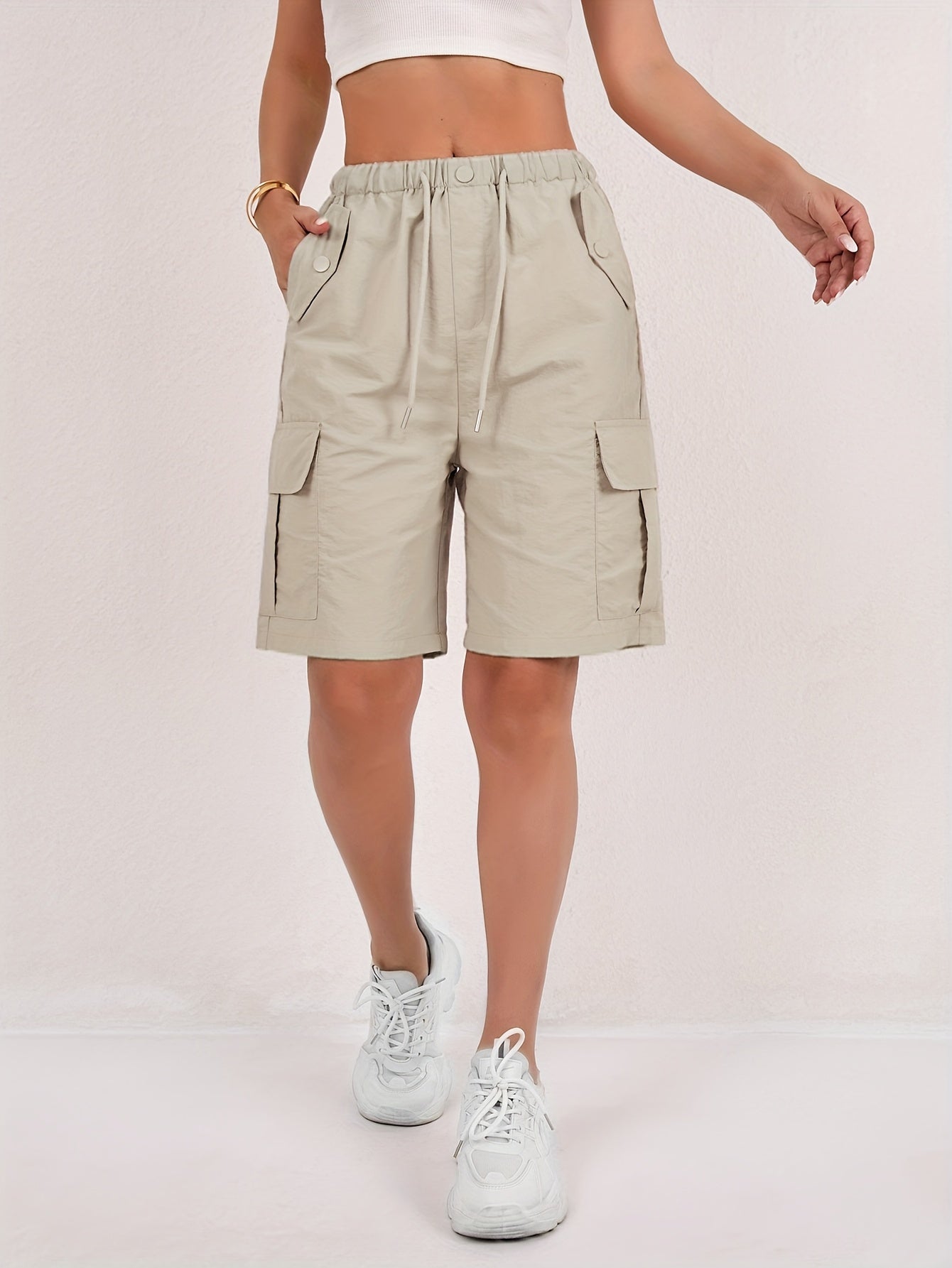 Pantalones Cortos Bermuda Cargo Rosa Sin Esfuerzo para Mujeres con Cintura Alta y Estilo Casual Relajado