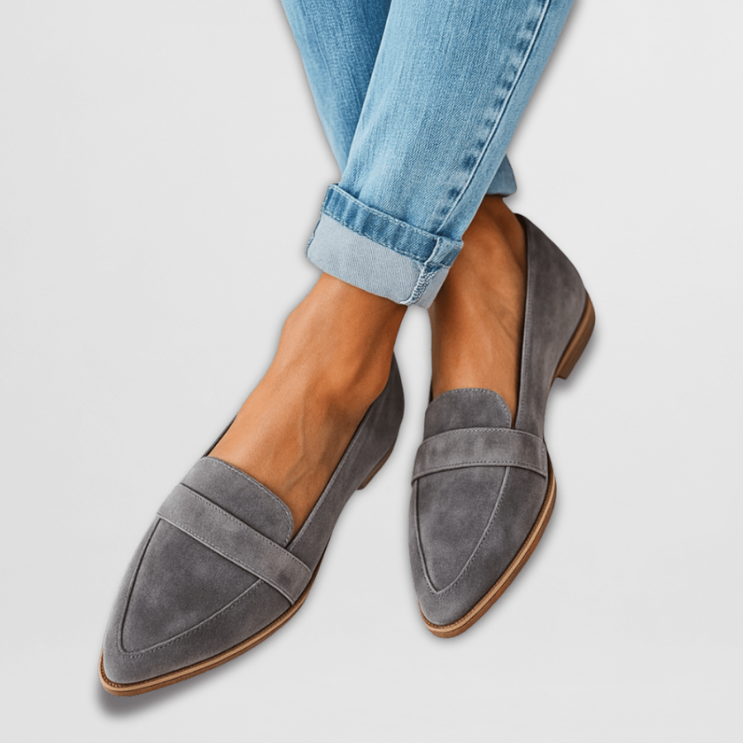 Mocasín de ante para mujer sin esfuerzo con punta afilada y tacón bajo, estilo casual