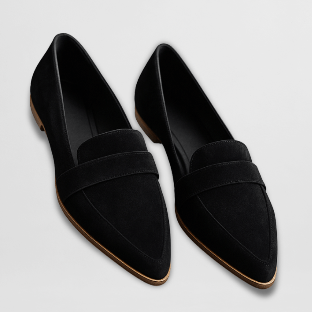Mocasín de ante para mujer sin esfuerzo con punta afilada y tacón bajo, estilo casual