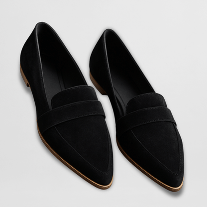 Mocasín de ante para mujer sin esfuerzo con punta afilada y tacón bajo, estilo casual