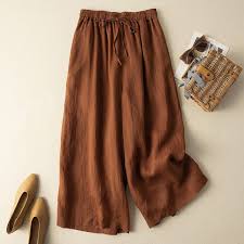 Pantalones de Lino Anchos para Mujeres con Cintura Alta y Cordón, Largo hasta el Tobillo, Estilo Casual Fluyente