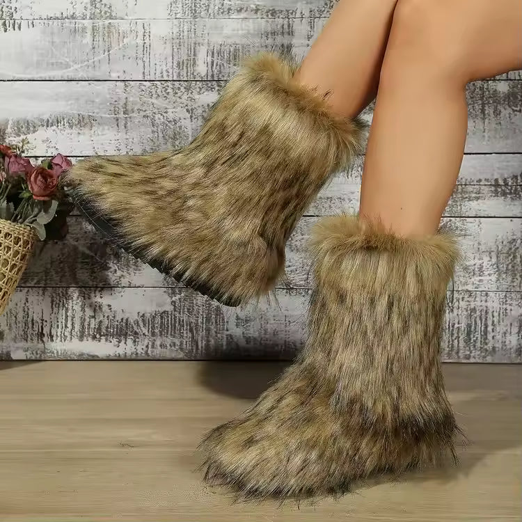Botas de Piel Sintética para Mujeres con Estilo Acogedor de Invierno y Tobillo Esponjoso