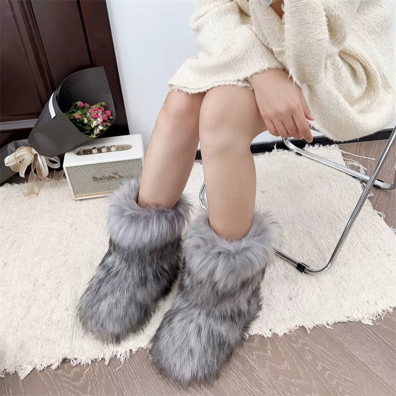 Botas de Piel Sintética para Mujeres con Estilo Acogedor de Invierno y Tobillo Esponjoso