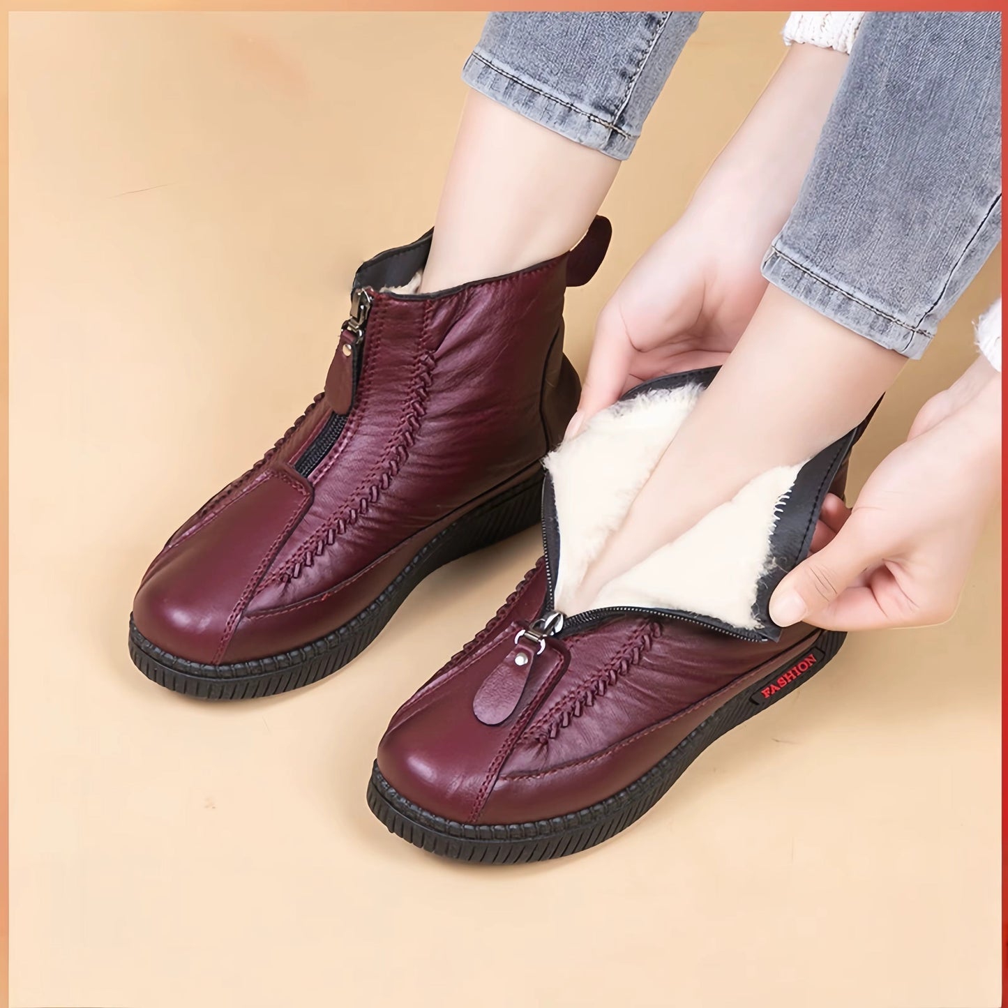Zapatos de Invierno Cómodos para Mujeres con Forro de Forro Polar Estilo Botín con Cierre Lateral