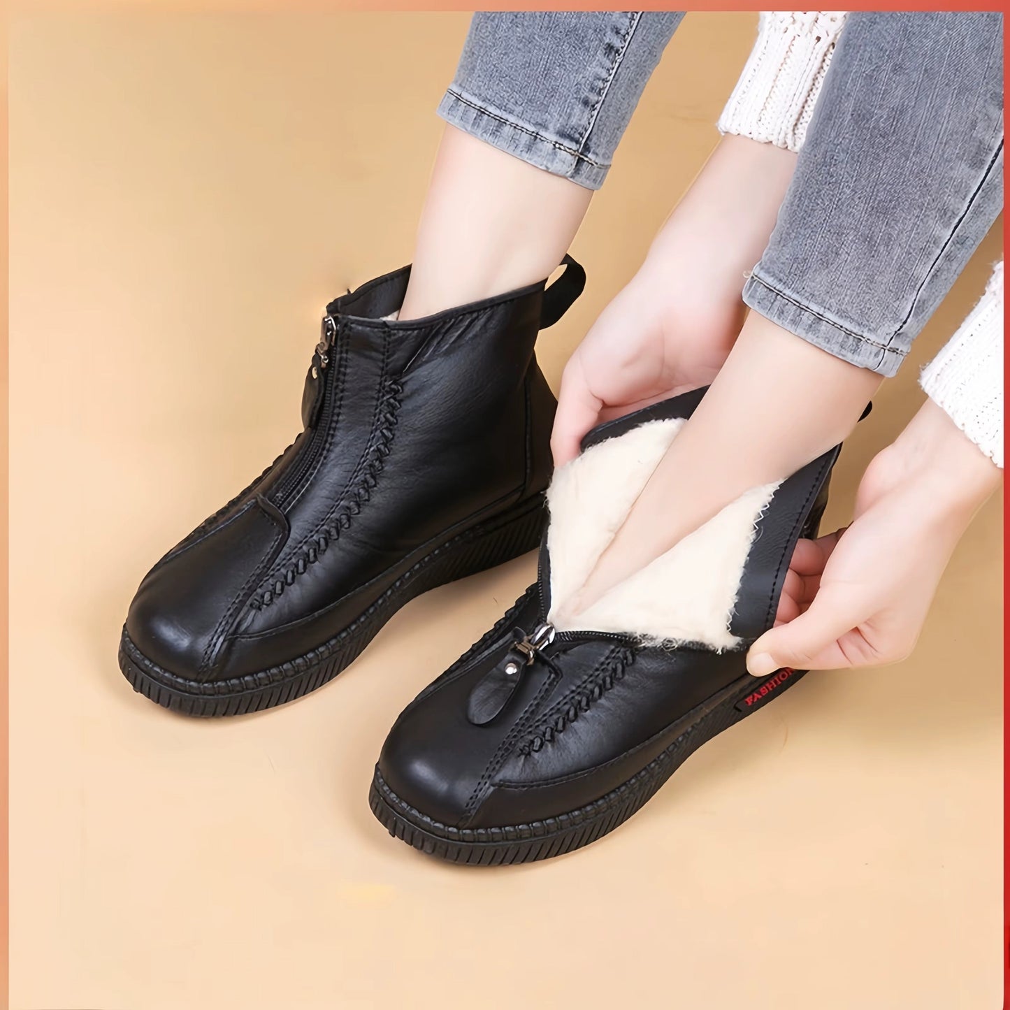 Zapatos de Invierno Cómodos para Mujeres con Forro de Forro Polar Estilo Botín con Cierre Lateral
