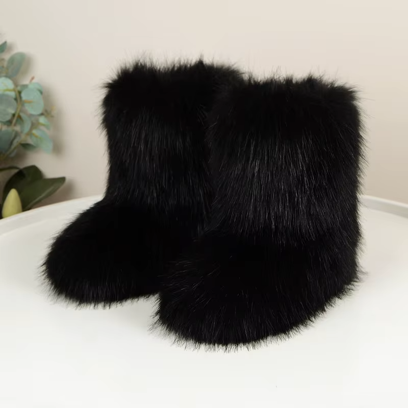 Botas de Piel Sintética para Mujeres con Estilo Acogedor de Invierno y Tobillo Esponjoso