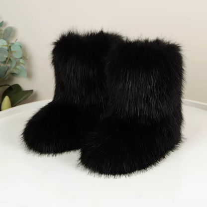 Botas de Piel Sintética para Mujeres con Estilo Acogedor de Invierno y Tobillo Esponjoso