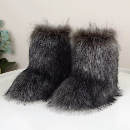 Botas de Piel Sintética para Mujeres con Estilo Acogedor de Invierno y Tobillo Esponjoso