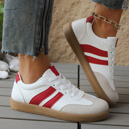 Zapatillas Cómodas para Mujeres con Raya Lateral en Contraste Suela de Goma Estilo Retro