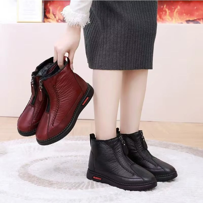 Zapatos de Invierno Cómodos para Mujeres con Forro de Forro Polar Estilo Botín con Cierre Lateral