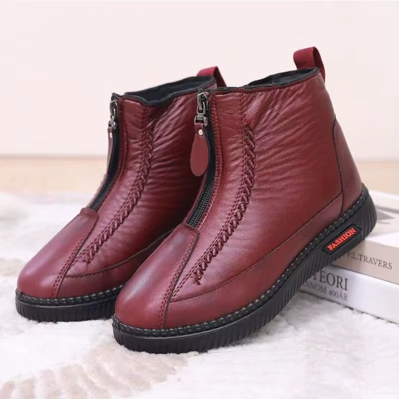 Zapatos de Invierno Cómodos para Mujeres con Forro de Forro Polar Estilo Botín con Cierre Lateral