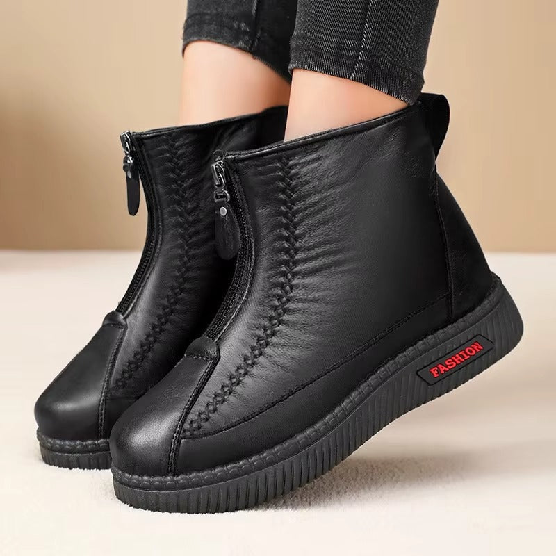 Zapatos de Invierno Cómodos para Mujeres con Forro de Forro Polar Estilo Botín con Cierre Lateral