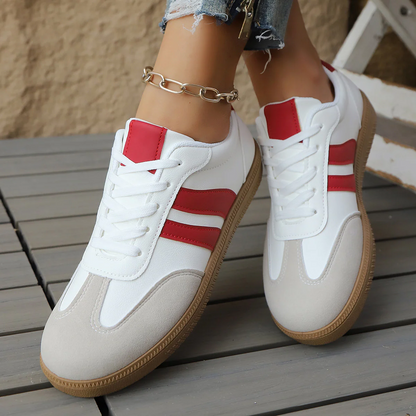 Zapatillas Cómodas para Mujeres con Raya Lateral en Contraste Suela de Goma Estilo Retro