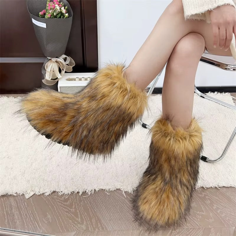 Botas de Piel Sintética para Mujeres con Estilo Acogedor de Invierno y Tobillo Esponjoso