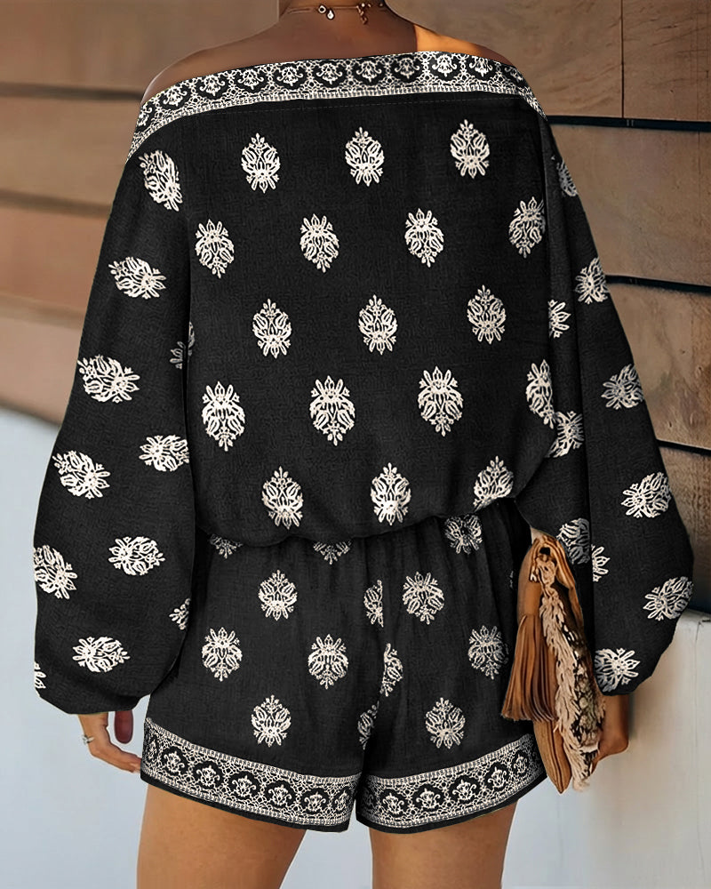 Conjunto de Dos Piezas con Estampado Paisley Sin Esfuerzo para Mujeres con Mangas Lantern Boho
