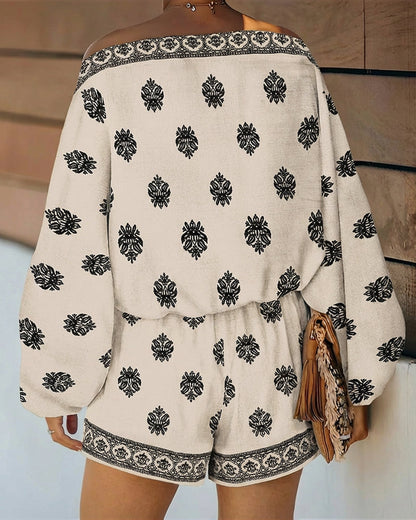 Conjunto de Dos Piezas con Estampado Paisley Sin Esfuerzo para Mujeres con Mangas Lantern Boho