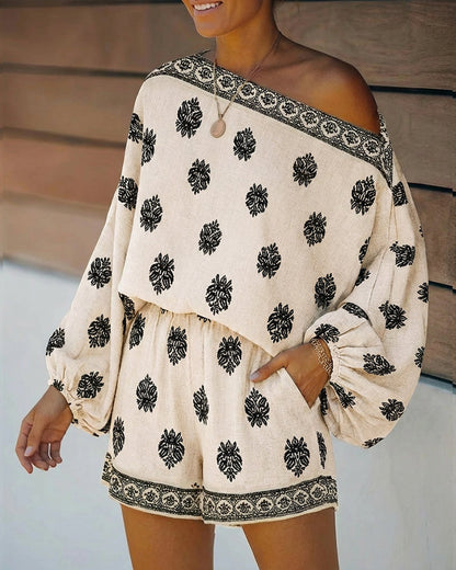 Conjunto de Dos Piezas con Estampado Paisley Sin Esfuerzo para Mujeres con Mangas Lantern Boho