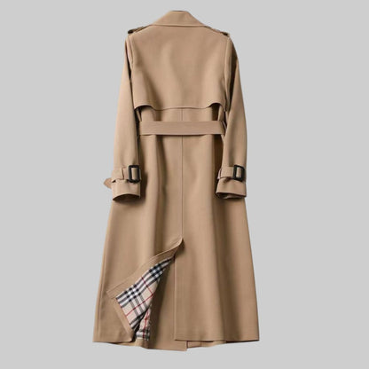 Abrigo Trench Elegante para Mujeres con Solapa Notch de Manga Larga, Doble Botonadura y Estilo Fluido con Cinturón