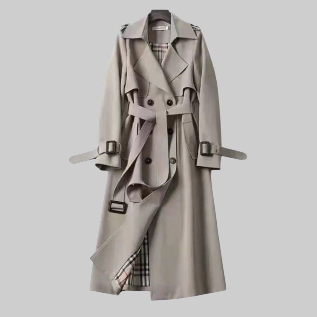 Abrigo Trench Elegante para Mujeres con Solapa Notch de Manga Larga, Doble Botonadura y Estilo Fluido con Cinturón