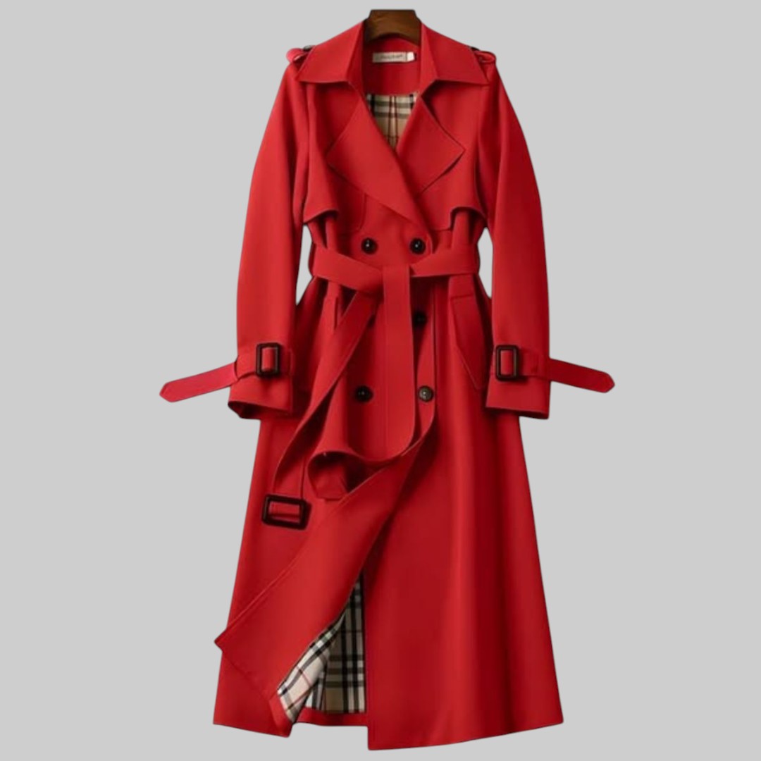 Abrigo Trench Elegante para Mujeres con Solapa Notch de Manga Larga, Doble Botonadura y Estilo Fluido con Cinturón
