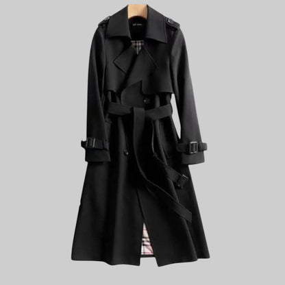 Abrigo Trench Elegante para Mujeres con Solapa Notch de Manga Larga, Doble Botonadura y Estilo Fluido con Cinturón