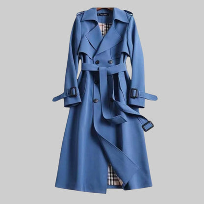 Abrigo Trench Elegante para Mujeres con Solapa Notch de Manga Larga, Doble Botonadura y Estilo Fluido con Cinturón