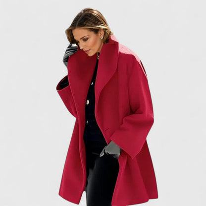 Abrigo de Lana Elegante para Mujeres con Cuello Chal, Manga Larga, Estilo Midi Oversized