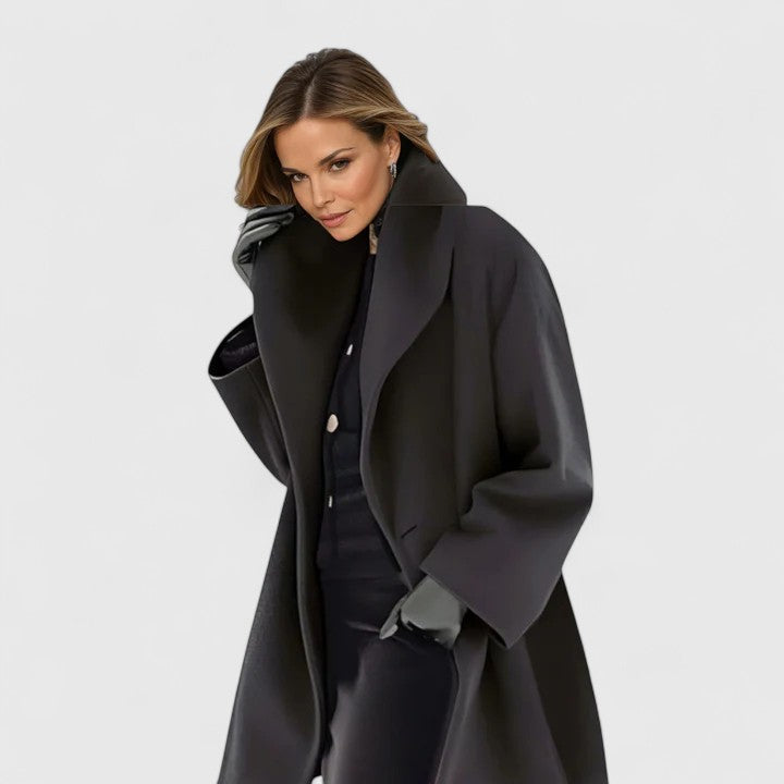 Abrigo de Lana Sin Esfuerzo para Mujeres con Cuello de Chal, Manga Larga, Estilo Drapado, Relajado y Oversized