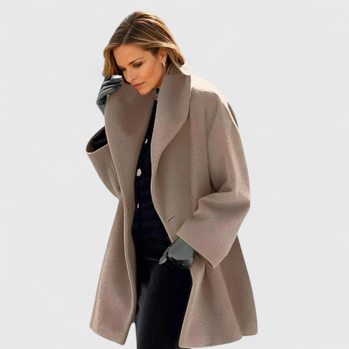 Abrigo de Lana Elegante para Mujeres con Cuello Chal, Manga Larga, Estilo Midi Oversized