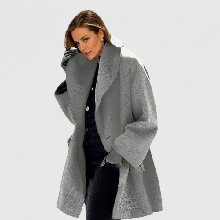 Abrigo de Lana Elegante para Mujeres con Cuello Chal, Manga Larga, Estilo Midi Oversized