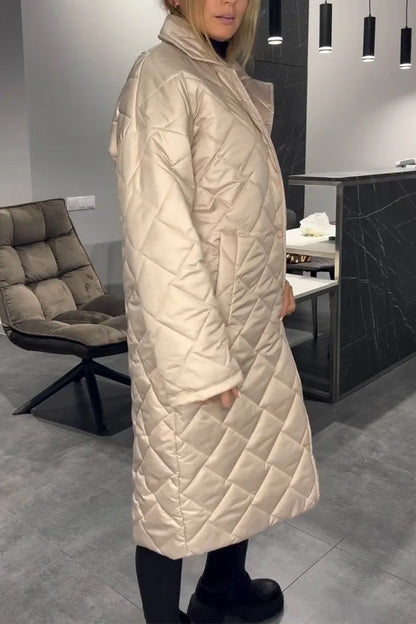 Abrigo Elegante Acolchado para Mujeres con Cuello de Muesca y Manga Larga, Estilo Oversized con Detalles de Leopardo