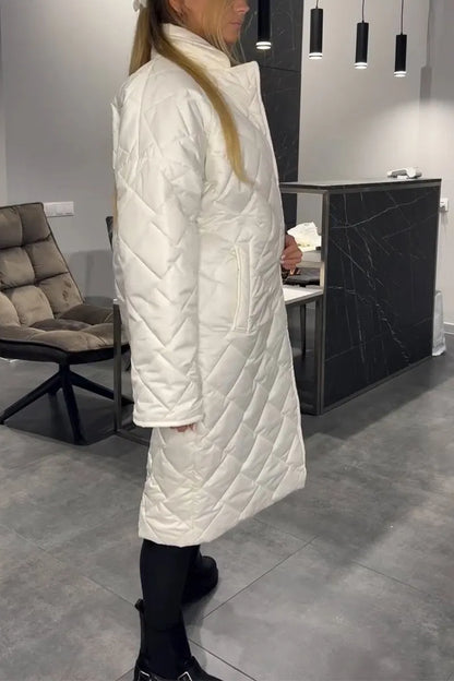 Abrigo Elegante Acolchado para Mujeres con Cuello de Muesca y Manga Larga, Estilo Oversized con Detalles de Leopardo