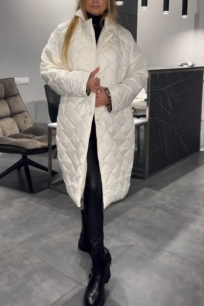 Abrigo Elegante Acolchado para Mujeres con Cuello de Muesca y Manga Larga, Estilo Oversized con Detalles de Leopardo