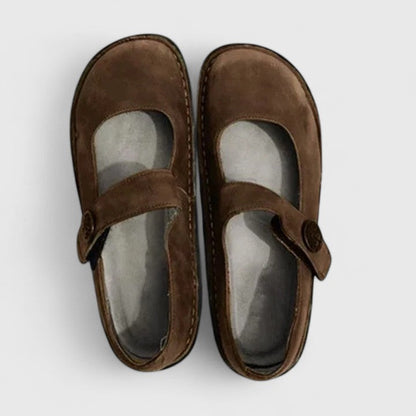 Zapatos Planos Mary Jane de Cuero Cómodos para Mujeres con Punta Redonda y Correa de Botón, Suela Cosida, Estilo Casual