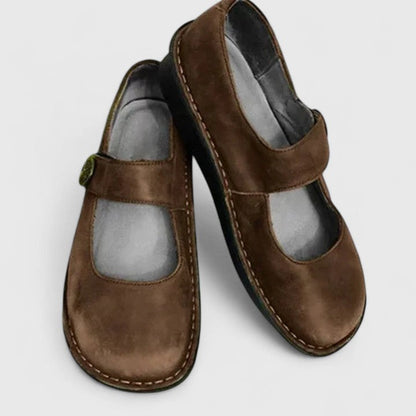 Zapatos Planos Mary Jane de Cuero Cómodos para Mujeres con Punta Redonda y Correa de Botón, Suela Cosida, Estilo Casual