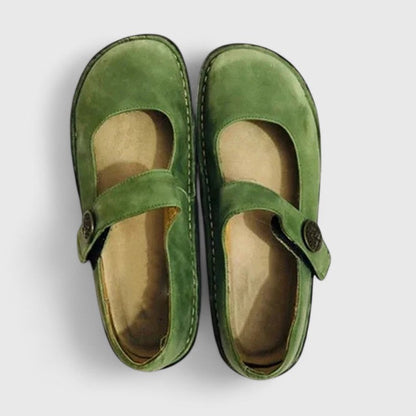 Zapatos Planos Mary Jane de Cuero Cómodos para Mujeres con Punta Redonda y Correa de Botón, Suela Cosida, Estilo Casual