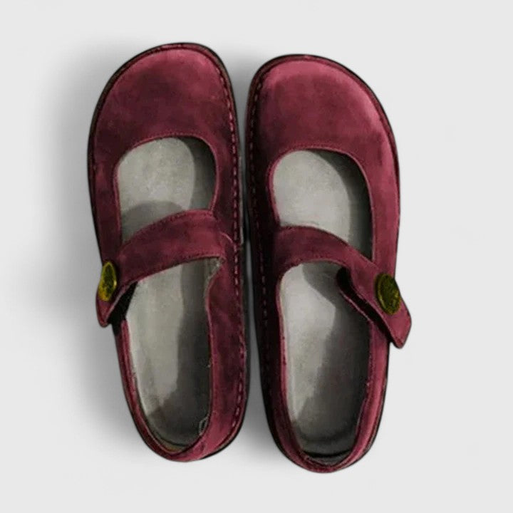 Zapatos Planos Mary Jane de Cuero Cómodos para Mujeres con Punta Redonda y Correa de Botón, Suela Cosida, Estilo Casual